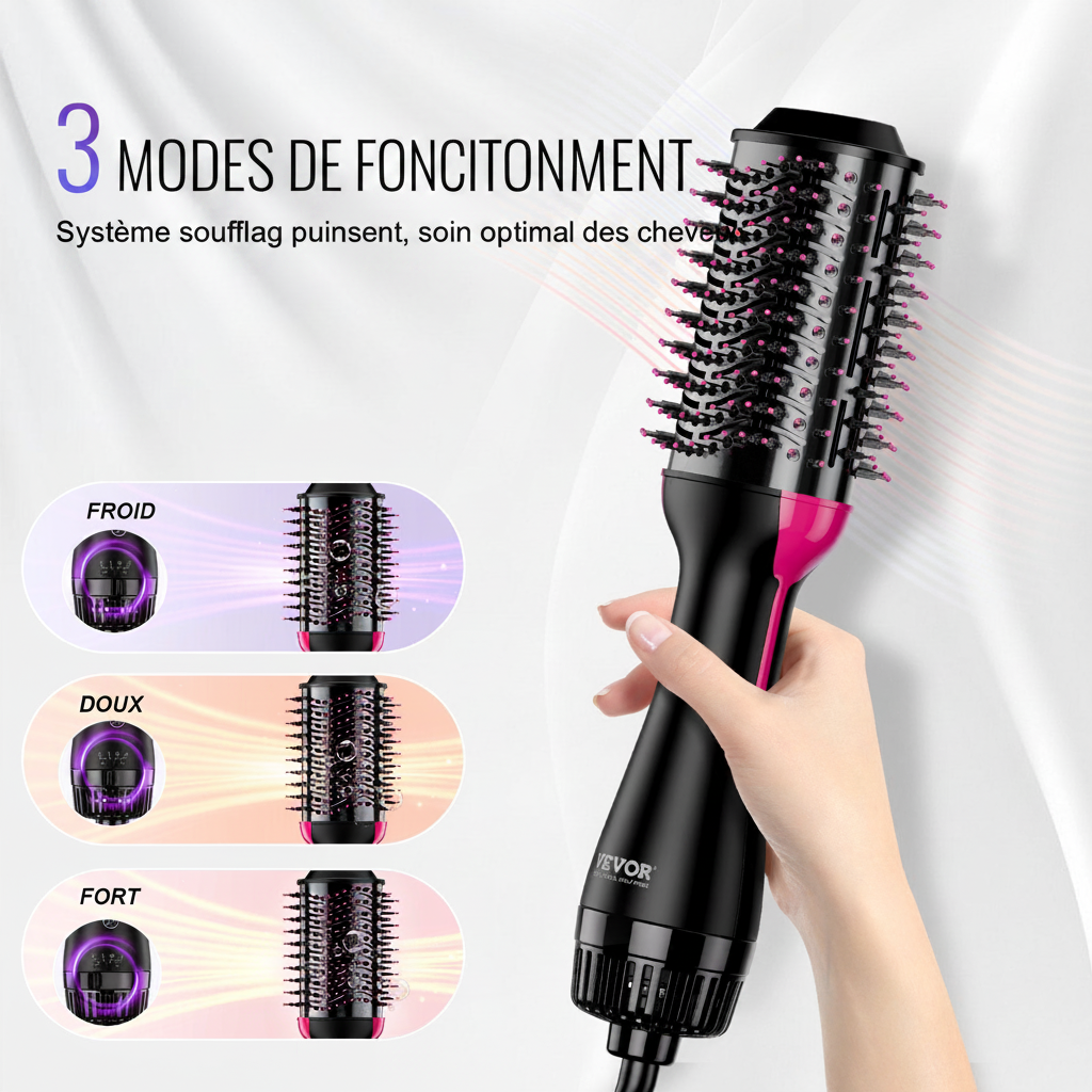Brosse Soufflante 4-en-1 – Sèche, Lisse, Boucle & Volumise en 1 Geste